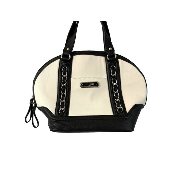 Sharif 1827 Duffel Bowling Purse White Black Structured Hand Held w/ Wallet Chic - Picture 2 of 8